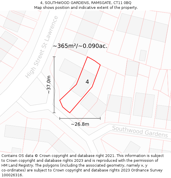 4, SOUTHWOOD GARDENS, RAMSGATE, CT11 0BQ: Plot and title map