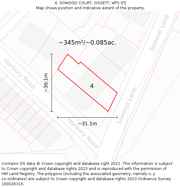 4, SOWOOD COURT, OSSETT, WF5 0TJ: Plot and title map