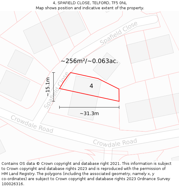 4, SPAFIELD CLOSE, TELFORD, TF5 0NL: Plot and title map