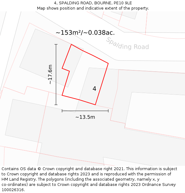 4, SPALDING ROAD, BOURNE, PE10 9LE: Plot and title map