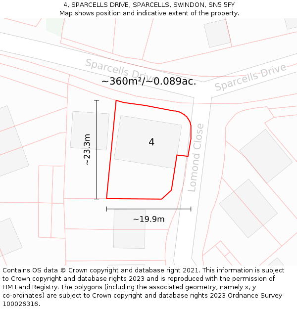 4, SPARCELLS DRIVE, SPARCELLS, SWINDON, SN5 5FY: Plot and title map