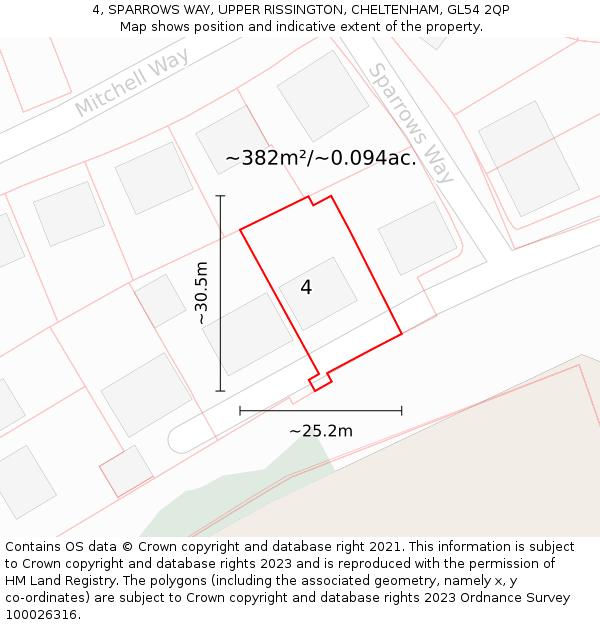 4, SPARROWS WAY, UPPER RISSINGTON, CHELTENHAM, GL54 2QP: Plot and title map