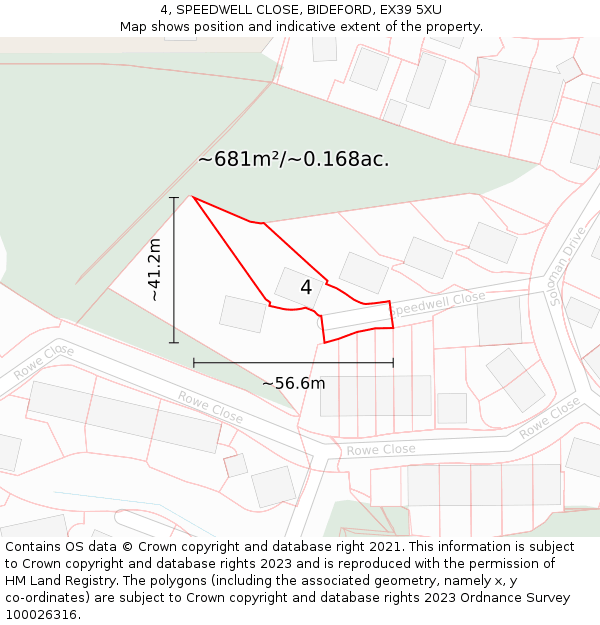 4, SPEEDWELL CLOSE, BIDEFORD, EX39 5XU: Plot and title map