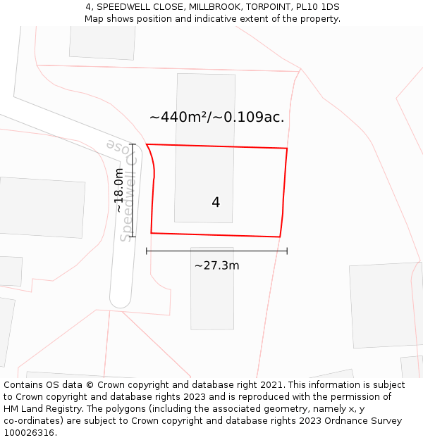 4, SPEEDWELL CLOSE, MILLBROOK, TORPOINT, PL10 1DS: Plot and title map