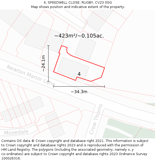 4, SPEEDWELL CLOSE, RUGBY, CV23 0SG: Plot and title map