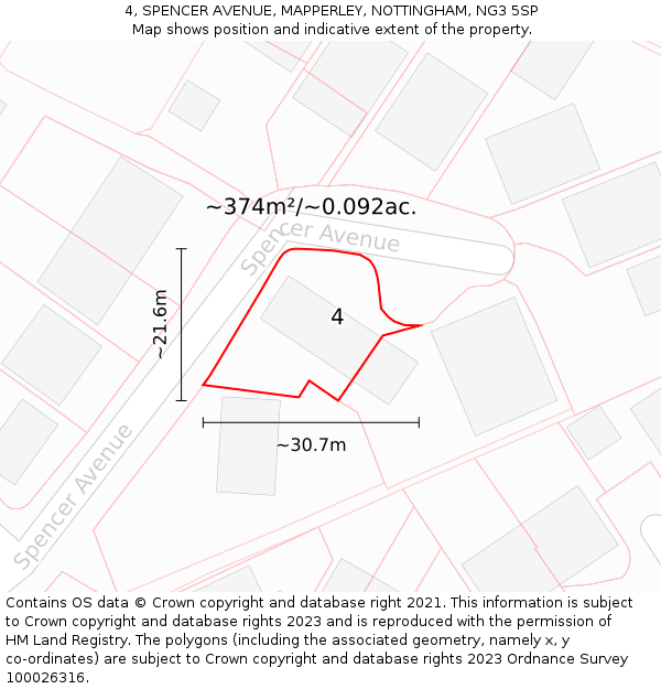 4, SPENCER AVENUE, MAPPERLEY, NOTTINGHAM, NG3 5SP: Plot and title map