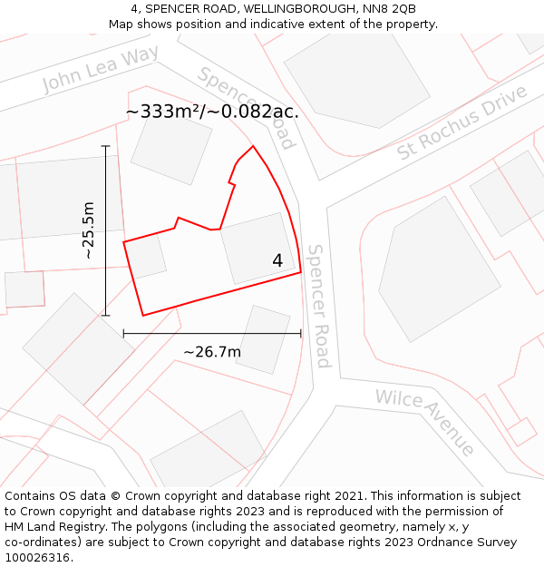 4, SPENCER ROAD, WELLINGBOROUGH, NN8 2QB: Plot and title map