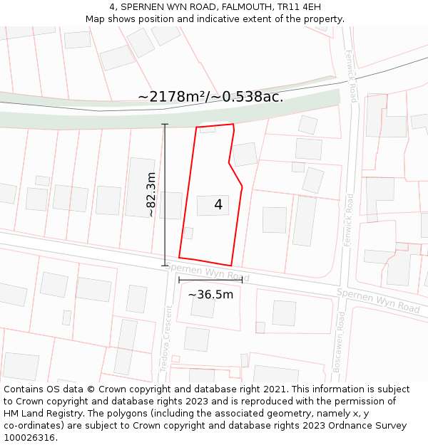 4, SPERNEN WYN ROAD, FALMOUTH, TR11 4EH: Plot and title map