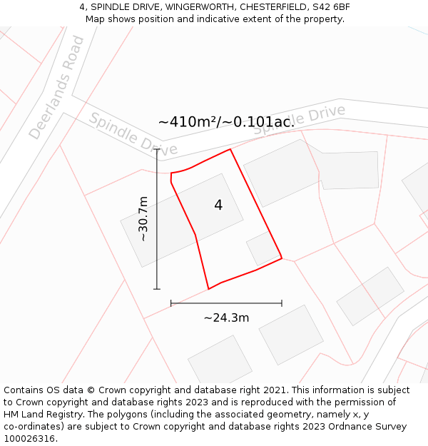 4, SPINDLE DRIVE, WINGERWORTH, CHESTERFIELD, S42 6BF: Plot and title map