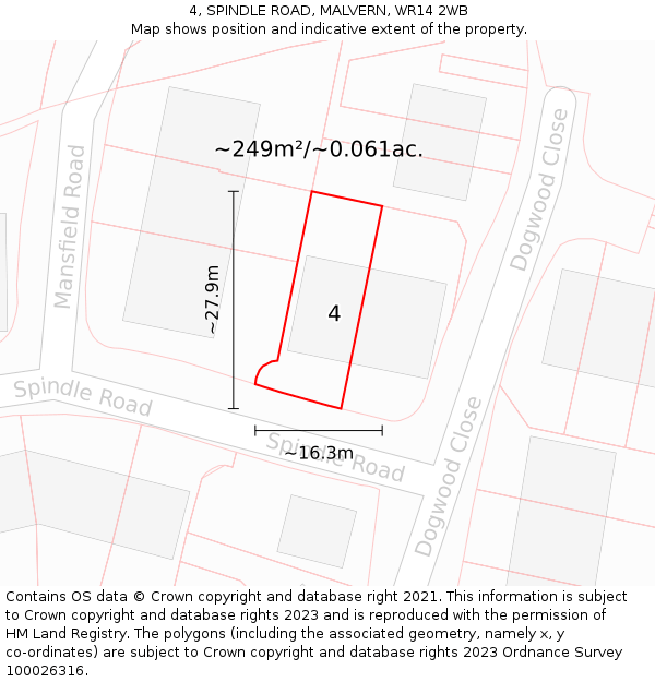 4, SPINDLE ROAD, MALVERN, WR14 2WB: Plot and title map