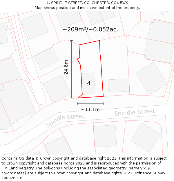 4, SPINDLE STREET, COLCHESTER, CO4 5WX: Plot and title map