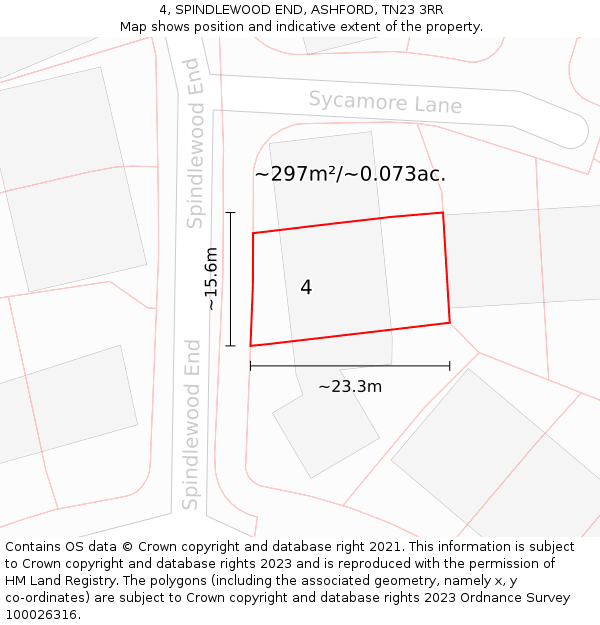 4, SPINDLEWOOD END, ASHFORD, TN23 3RR: Plot and title map