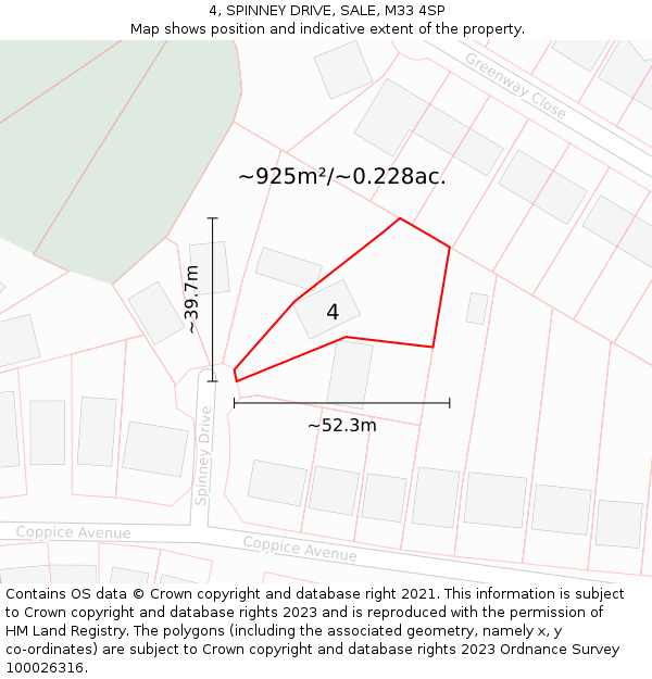 4, SPINNEY DRIVE, SALE, M33 4SP: Plot and title map