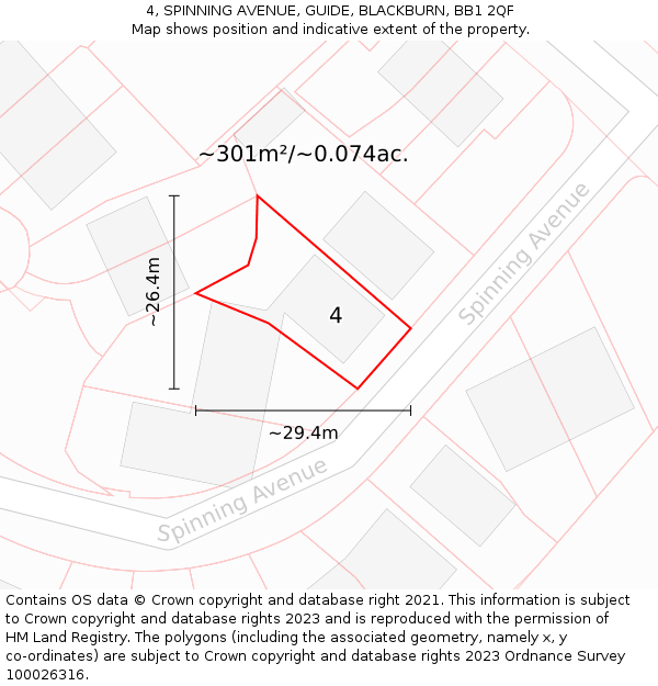 4, SPINNING AVENUE, GUIDE, BLACKBURN, BB1 2QF: Plot and title map