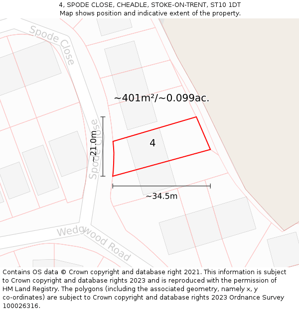 4, SPODE CLOSE, CHEADLE, STOKE-ON-TRENT, ST10 1DT: Plot and title map