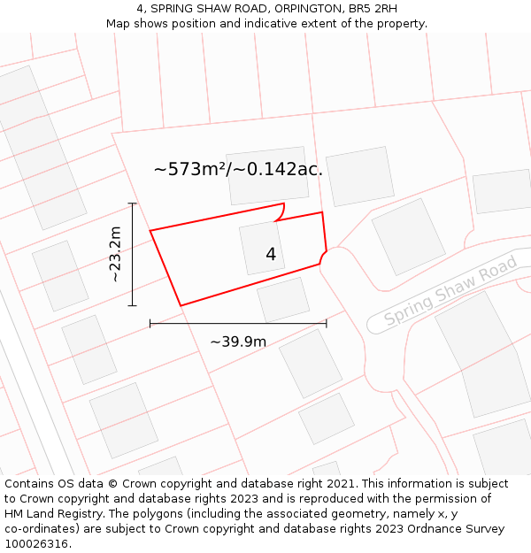 4, SPRING SHAW ROAD, ORPINGTON, BR5 2RH: Plot and title map