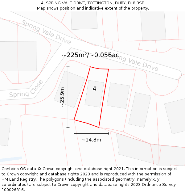 4, SPRING VALE DRIVE, TOTTINGTON, BURY, BL8 3SB: Plot and title map