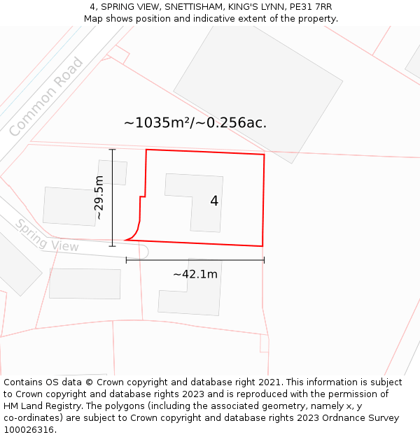 4, SPRING VIEW, SNETTISHAM, KING'S LYNN, PE31 7RR: Plot and title map