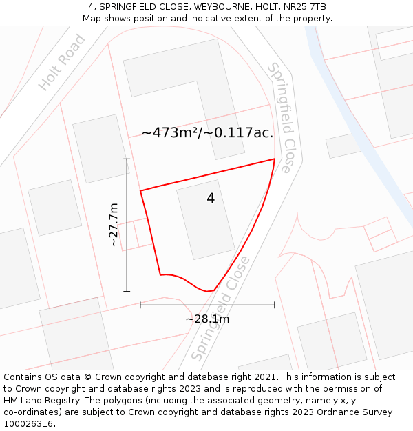 4, SPRINGFIELD CLOSE, WEYBOURNE, HOLT, NR25 7TB: Plot and title map