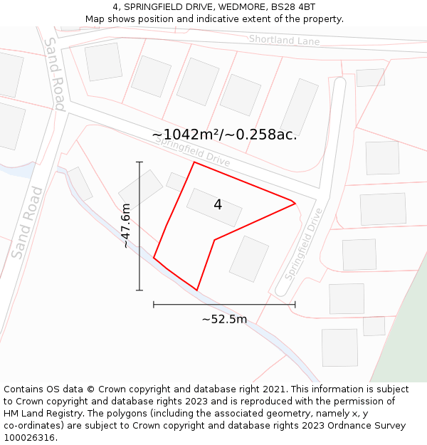 4, SPRINGFIELD DRIVE, WEDMORE, BS28 4BT: Plot and title map