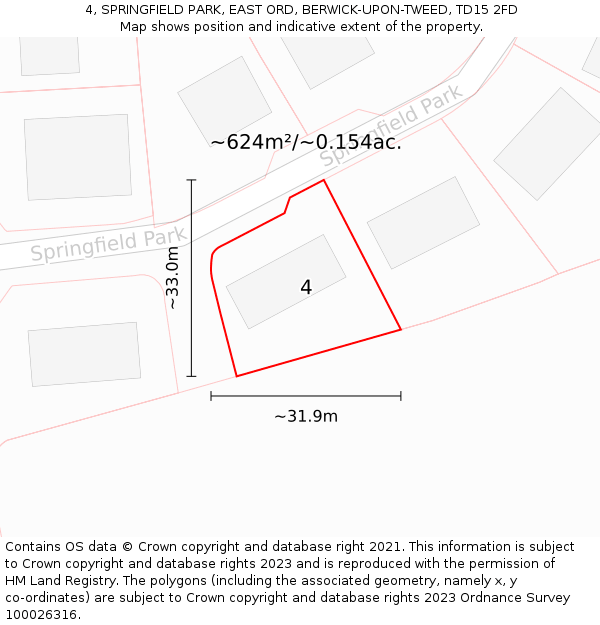 4, SPRINGFIELD PARK, EAST ORD, BERWICK-UPON-TWEED, TD15 2FD: Plot and title map