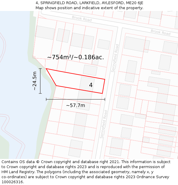 4, SPRINGFIELD ROAD, LARKFIELD, AYLESFORD, ME20 6JE: Plot and title map