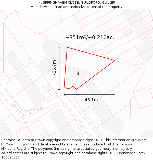 4, SPRINGHAVEN CLOSE, GUILDFORD, GU1 2JP: Plot and title map