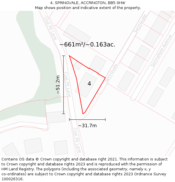 4, SPRINGVALE, ACCRINGTON, BB5 0HW: Plot and title map