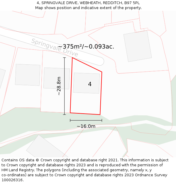 4, SPRINGVALE DRIVE, WEBHEATH, REDDITCH, B97 5PL: Plot and title map