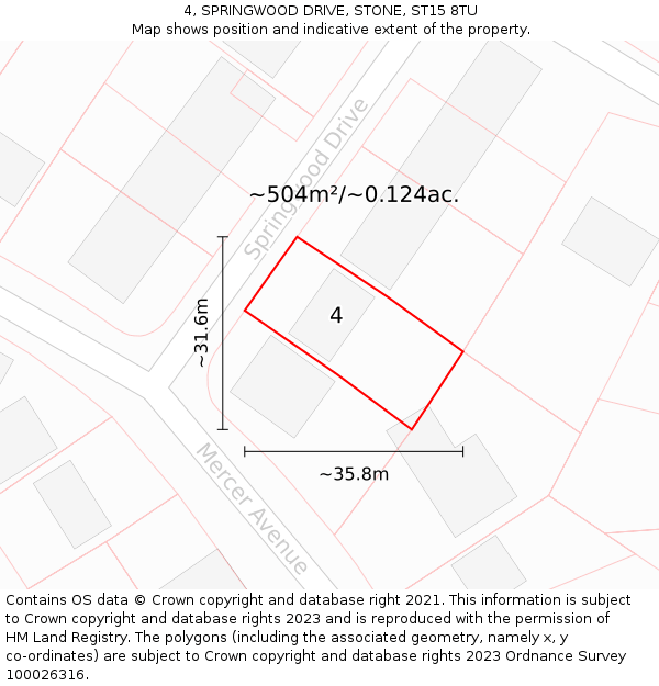 4, SPRINGWOOD DRIVE, STONE, ST15 8TU: Plot and title map