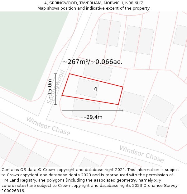 4, SPRINGWOOD, TAVERHAM, NORWICH, NR8 6HZ: Plot and title map