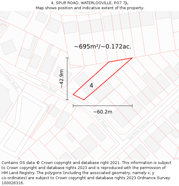 4, SPUR ROAD, WATERLOOVILLE, PO7 7JL: Plot and title map