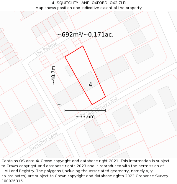 4, SQUITCHEY LANE, OXFORD, OX2 7LB: Plot and title map