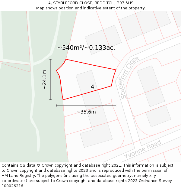 4, STABLEFORD CLOSE, REDDITCH, B97 5HS: Plot and title map