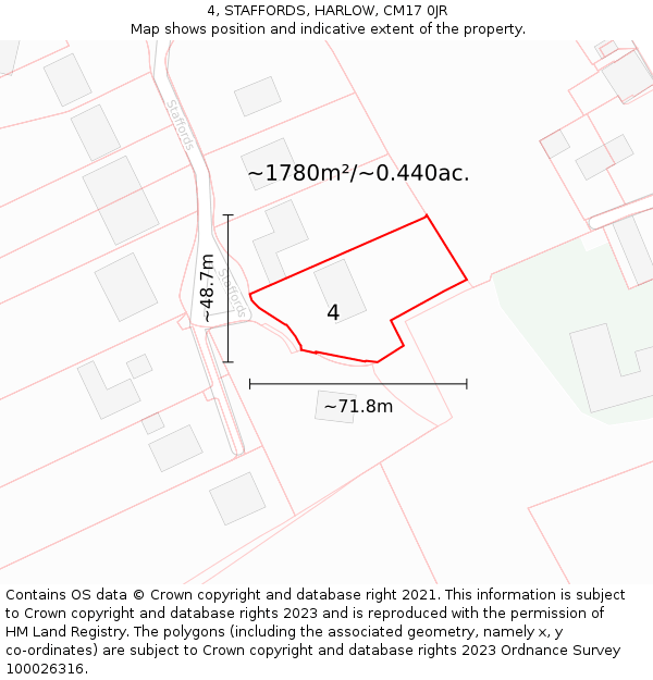 4, STAFFORDS, HARLOW, CM17 0JR: Plot and title map