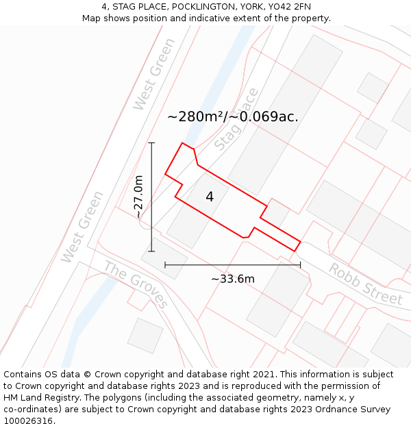 4, STAG PLACE, POCKLINGTON, YORK, YO42 2FN: Plot and title map