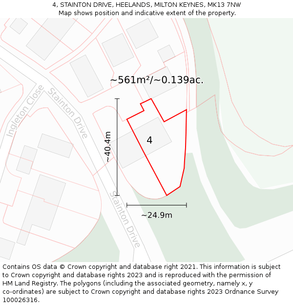 4, STAINTON DRIVE, HEELANDS, MILTON KEYNES, MK13 7NW: Plot and title map