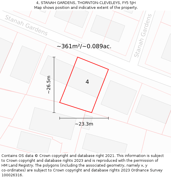 4, STANAH GARDENS, THORNTON-CLEVELEYS, FY5 5JH: Plot and title map