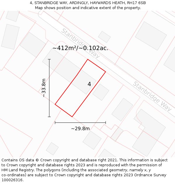 4, STANBRIDGE WAY, ARDINGLY, HAYWARDS HEATH, RH17 6SB: Plot and title map