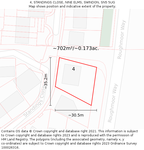 4, STANDINGS CLOSE, NINE ELMS, SWINDON, SN5 5UG: Plot and title map