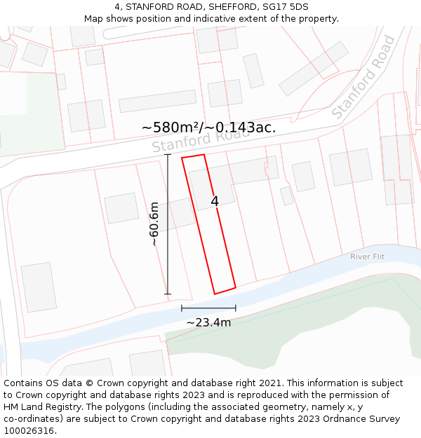 4, STANFORD ROAD, SHEFFORD, SG17 5DS: Plot and title map