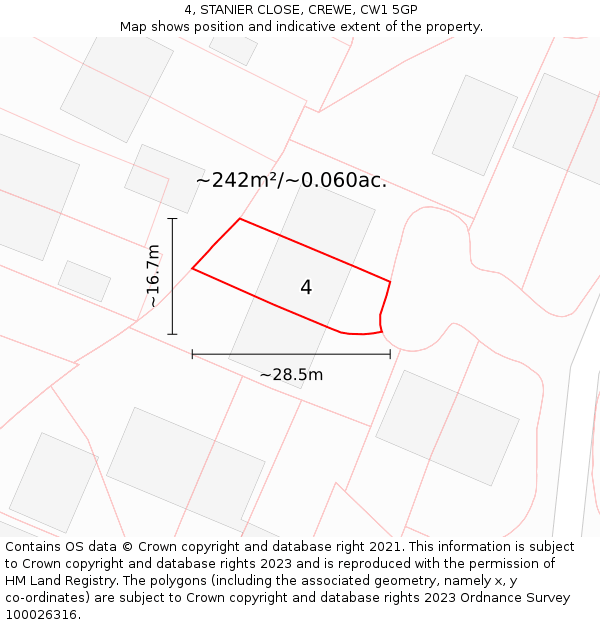 4, STANIER CLOSE, CREWE, CW1 5GP: Plot and title map