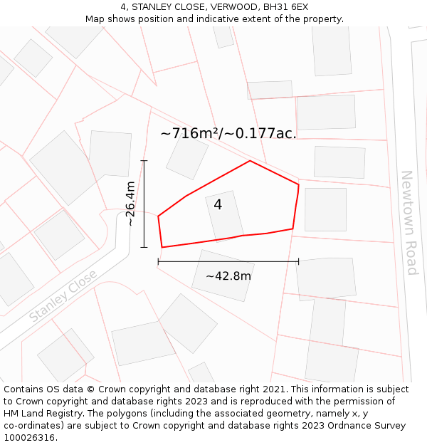 4, STANLEY CLOSE, VERWOOD, BH31 6EX: Plot and title map