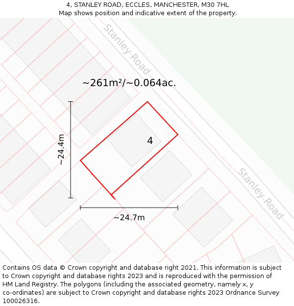 4, STANLEY ROAD, ECCLES, MANCHESTER, M30 7HL: Plot and title map