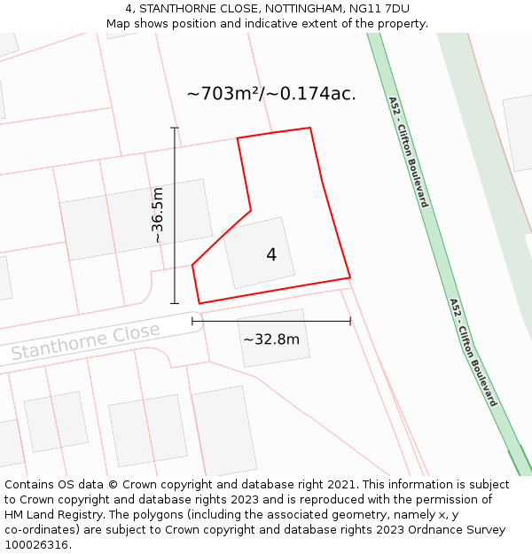 4, STANTHORNE CLOSE, NOTTINGHAM, NG11 7DU: Plot and title map