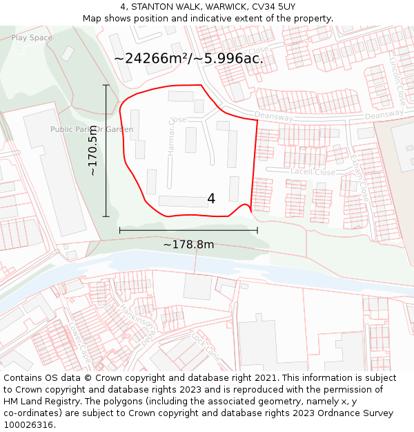 4, STANTON WALK, WARWICK, CV34 5UY: Plot and title map