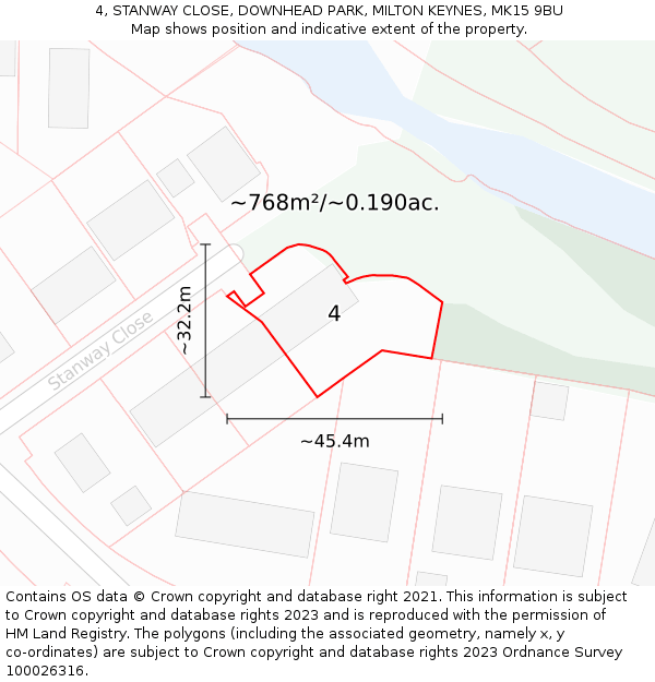 4, STANWAY CLOSE, DOWNHEAD PARK, MILTON KEYNES, MK15 9BU: Plot and title map