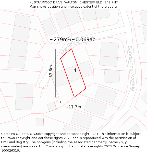 4, STANWOOD DRIVE, WALTON, CHESTERFIELD, S42 7NT: Plot and title map