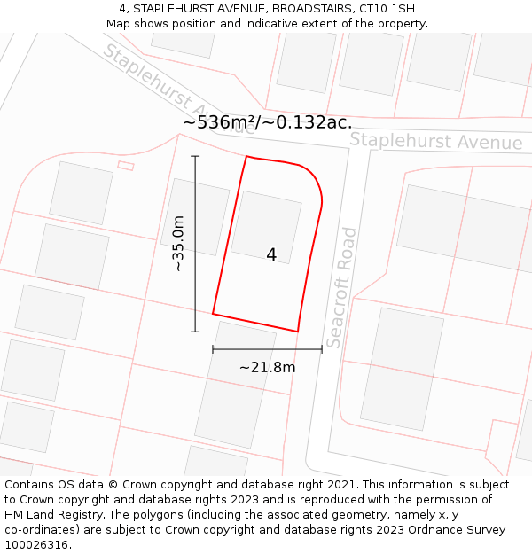 4, STAPLEHURST AVENUE, BROADSTAIRS, CT10 1SH: Plot and title map