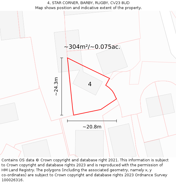 4, STAR CORNER, BARBY, RUGBY, CV23 8UD: Plot and title map